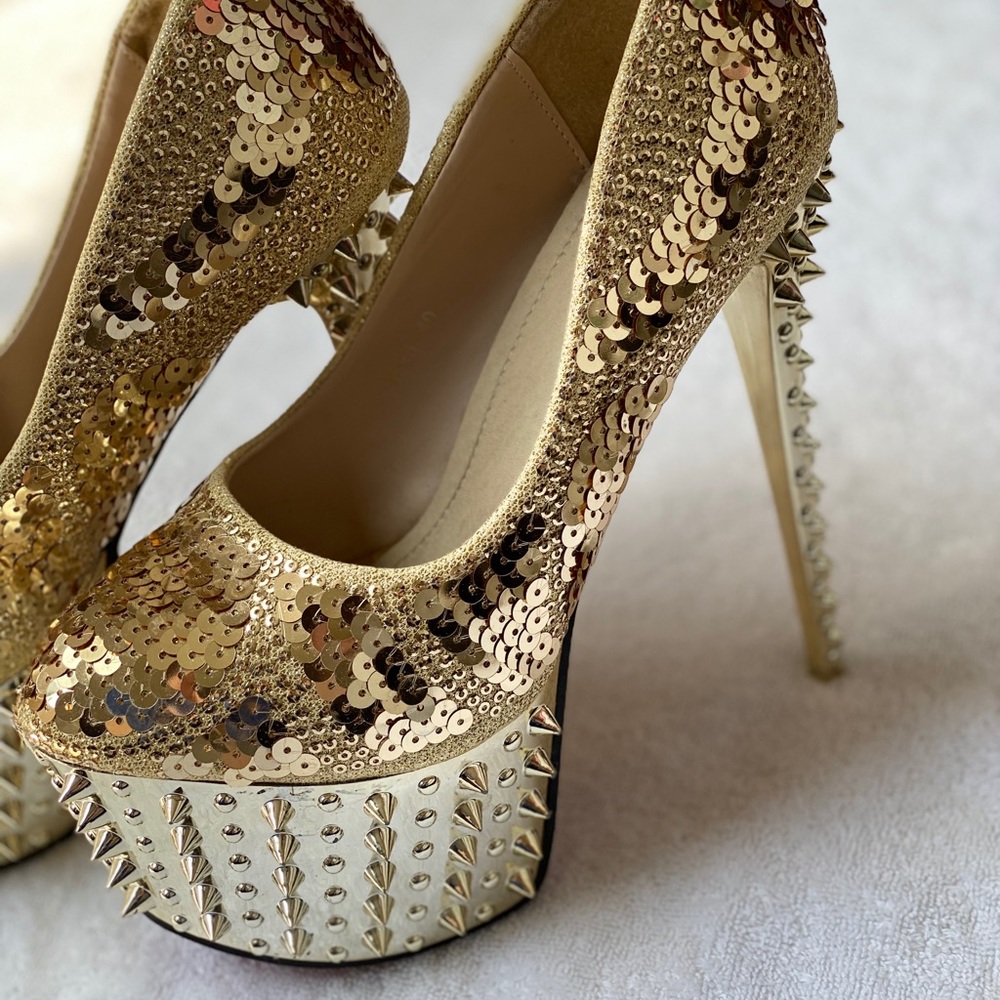 Women’s Sexy 6.5 DANCING STRIPPER HEELS inch gold high heels size 40 - Picture 6 of 8